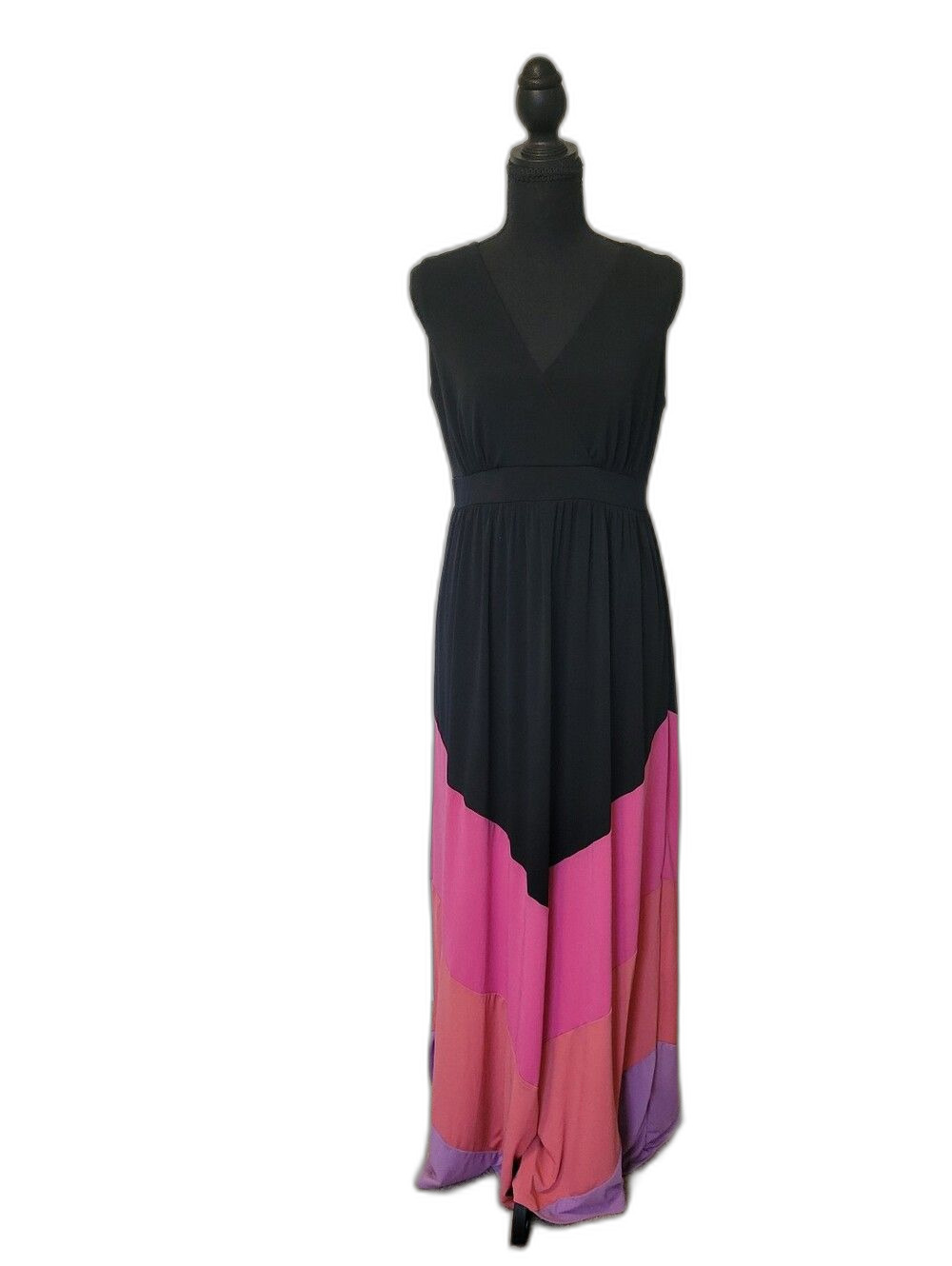Madison Colorblock Chevron Maxi Dress Black Pink Purple Size M